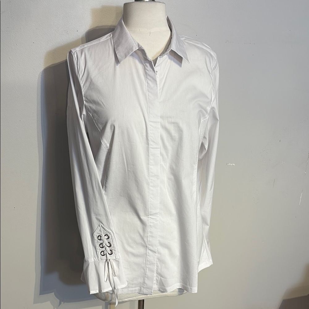 Zac & Rachel White Button-Down Shirt with Lace-Up Cuffs